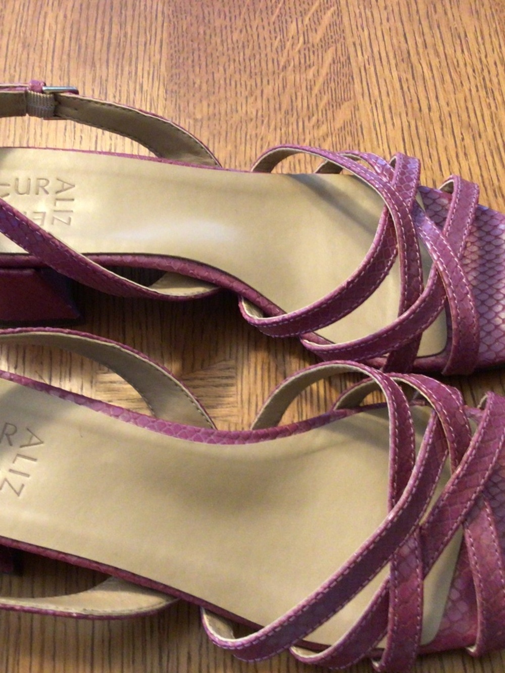 Naturalized dusty mauve reptile print sling back.  Size 9.